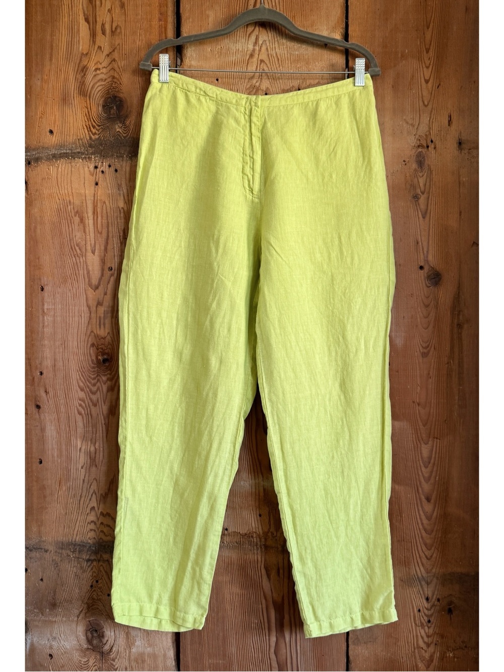 Sz 12 Vtg Gillian Gordon Linen Lemon Lime Cropped Straight Leg Resort Pant EUC